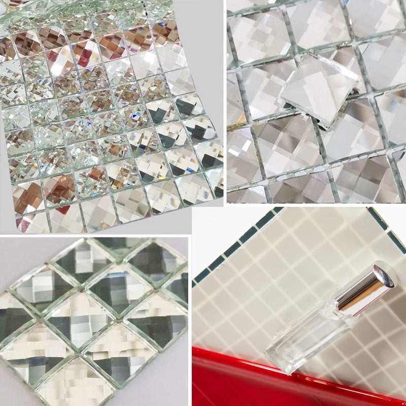 Diflart Peel and Stick Mirror Glass Mosaic Tile, 3/4 Inch Silver Square, Crystal Diamond Mirror Tile Backsplash for Kitchen Bathroom Wall, Pack of 5 Sheets - Image 4